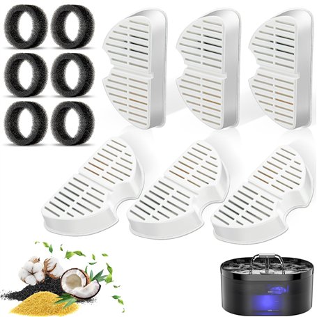 Lot de 6 filtres pour fontaine à chat + 6 filtres en mousse pour la fontaine à boisson pour chat