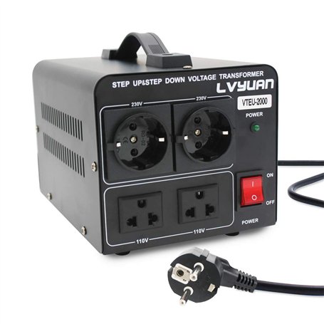 Cantonape 2000 VA Convertisseur de tension 220 V/110 V Transformateur élévateur/Réducteur de tension 2000 Watts USA - Sortie 110