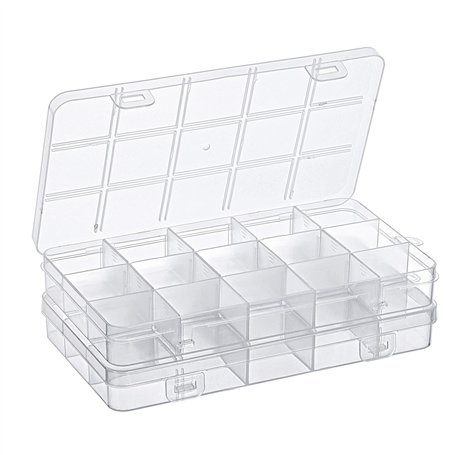 MumdoYAL 2 pièces boite rangement plastique,boite rangement vis,boite a bijoux,rangement bijoux,avec 15 compartiments et couverc