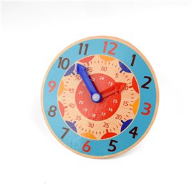 Kikuo Horloge d'apprentissage en bois de 14 cm, horloge pédagogique colorée avec aiguilles des heures et des minutes, jouet éduc Kikuo Horloge d'apprentissage en bois de 14 cm