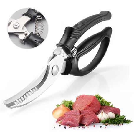 Ciseaux à volaille pointus en acier inoxydable pour viande avec poignée de verrouillage