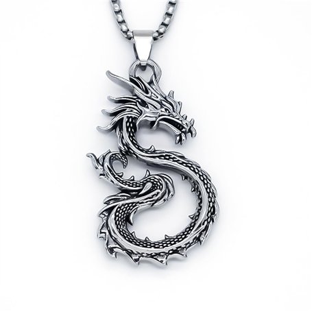 XFSRG Collier Dragon en Acier Inoxydable pour Femme - Bijoux Fantaisie - Chaine Argentée - Cadeau - Style Gothique et Mystique