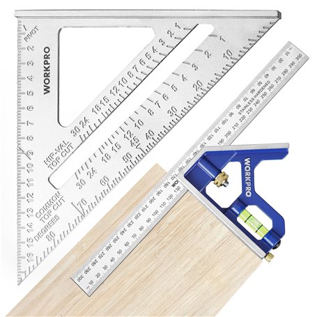 WORKPRO Equerre Menuisier 300 mm et Equerre Charpentier Triangulaire 180mm