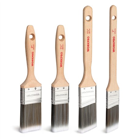 WORKPRO Jeu de 4 Pinceaux à Peinture Professionnelles avec Manche en Bois (Hêtre) Durable