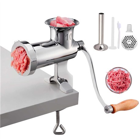 VEVOR Hachoir à Viande Manuel en Inox Alimentaire Hachoir Manuel à Manivelle 2 Plaques de Broyage 5 mm 8 mm Poussoir à Saucisses