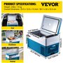 VEVOR Glacière Portable Électrique 12/24V Réfrigérateur Portable Automobile, Mini Frigo de Voiture Électrique avec Batterie de V