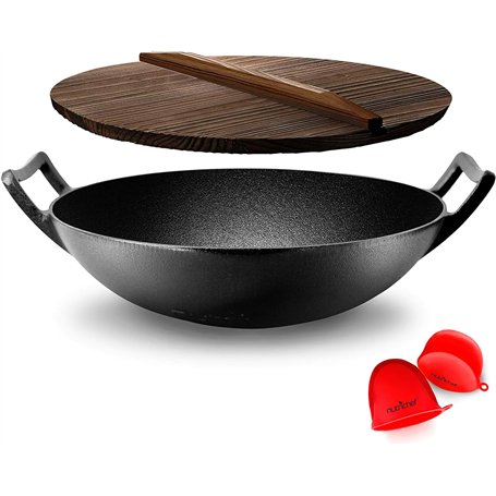 NutriChef Wok en Fonte-Pré-assaisonnée de 5