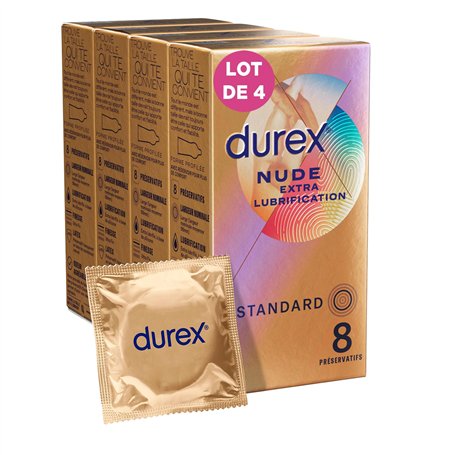 Durex - Préservatifs Nude Extra Lubrification - 4x8 Préservatifs Ultra Fins