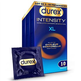 Durex Intensity - 30 preservatifs XL homme Sans Latex Ultra Fins Ultra Lubrifiés - Plus de Chaleur Corporelle Partagée* - Taille Durex Intensity - 30 preservatifs XL homme Sans Latex Ultra Fins Ultra Lubrifiés - Plus de Chaleur Corporelle Partagée* - Taille