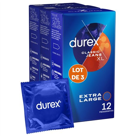 Durex Classic Jeans XL - 36 Préservatifs Fins et Extra Larges pour Homme