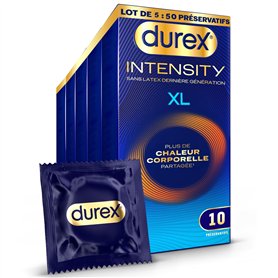 Durex Intensity - 50 préservatifs Homme XL Sans Latex Ultra Fins Ultra Lubrifiés - Plus de Chaleur Corporelle Partagée* - Taille Durex Intensity - 50 préservatifs Homme XL Sans Latex Ultra Fins Ultra Lubrifiés - Plus de Chaleur Corporelle Partagée* - Taille