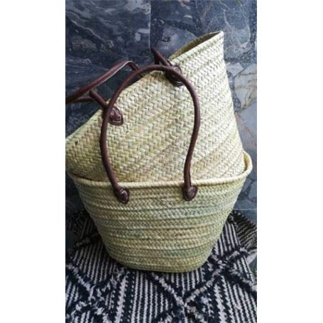 cabas naturel en palmier anses en cuir L.env.55