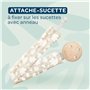 BIOLANE - Attache tétine bébé - Pour tétine avec anneau - Tissu 100% coton - Beige - Fixation cordon - Clip en bois et métal - D