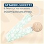 BIOLANE - Attache tétine bébé - Pour tétine sans anneau - Tissu 100% coton - Vert Menthe - Fixation Silicone - Clip en bois et m
