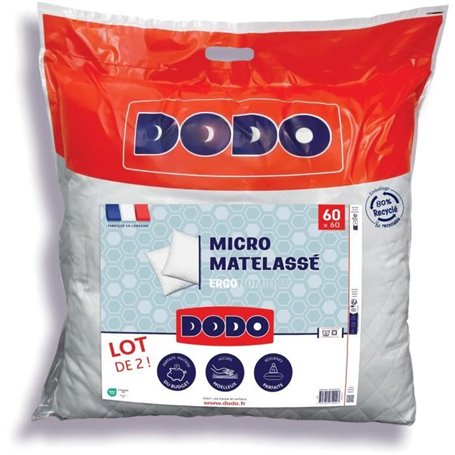 DODO - Lot de 2 oreillers - MICRO MATELASSE - 60 x 60 cm - Blanc
