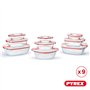 Pyrex Cook & Heat - Lot de 9 Boites - Tailles et Formes Différentes - Verre Borosilicate - Couvercle Hérmétique spécial Micro-On