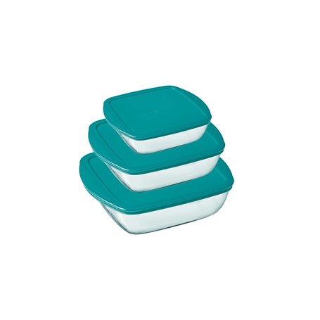 Pyrex Cook & Store - Lot de 3 Boîtes de Conservation Carrées en Verre avec Couvercles - 0