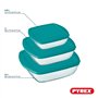 Pyrex Cook & Store - Lot de 3 Boîtes de Conservation Carrées en Verre avec Couvercles - 0,35L, 1L, 2,2L - Verre Borosilicate - L