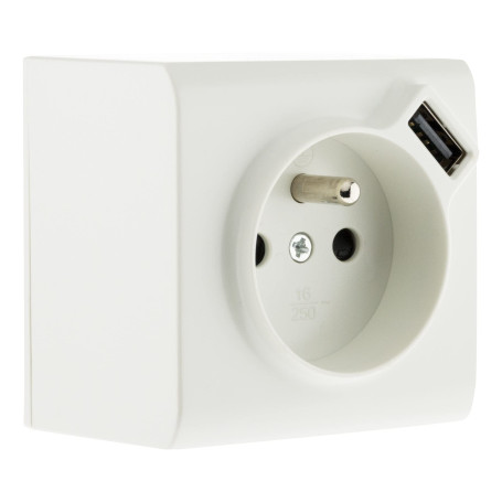 Prise 2P+T et USB en saillie - Blanc - Zenitech