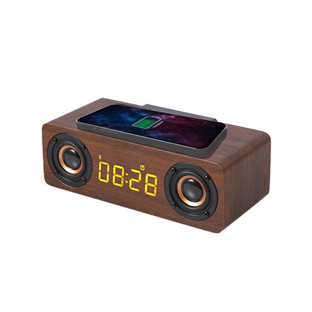 APM Enceinte Bluetooth Réveil Bois avec Radio FM
