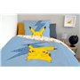 Sahinler Parure De Lit Pikachu Réversible Enfant - Housse De Couette 140x200 cm + Taie d'oreiller 63x63 cm - Bleu - 100% Coton N
