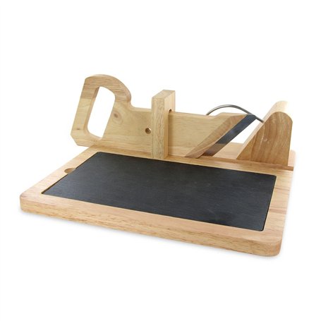 Totally Addict KD3212 Trancheuse à charcuterie et fromage manuelle avec Plateau Ardoise amovible La Sélection Brasserie Bois et