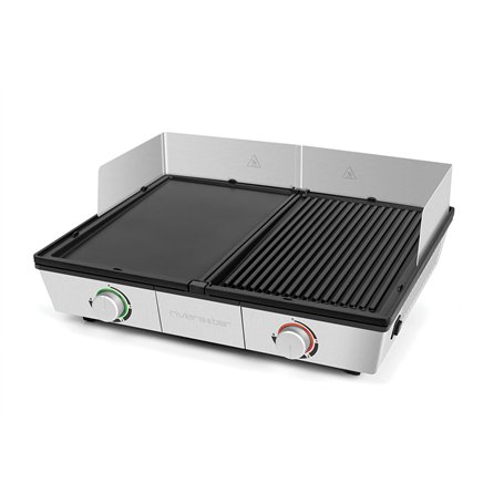riviera&bar - Combiné Plancha Grill Professionnelle QPL800 - Bi-Zone - 1910 cm² de Zone de Cuisson Réglable - Idéale pour 8 à 10