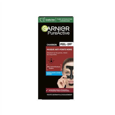 GARNIER Skin Active - Masque Peel-Off Anti-Points Noirs - Réduit les Pores & les Impuretés - Charbon & Acide Salicylique - Vegan