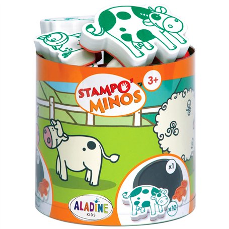 Aladine - Stampo Minos Animaux de la Ferme - Kit Tampons Enfant - Activités Manuelles Fille et Garçon - Encre Lavable - Jouets e