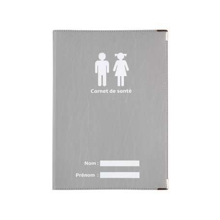 Protège carnet de santé Gris argent fabrication Française simili cuir renfort métal aux angles porte étui enfants adultes