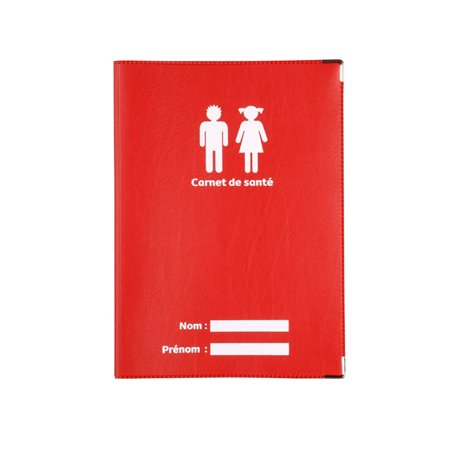 Protège carnet de santé rouge fabrication Française simili cuir renfort métal aux angles porte étui enfants adultes