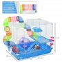 PawHut Cage pour Rongeur Hamster 2 Niveaux avec Tunnel, Bouteille d'eau, Roues, Maison, échelle dim. 46L x 30l x 37H cm