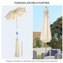 Outsunny Parasol de jardin extérieur à franges parasol inclinable de jardin avec manivelle mât en métal style bohème 8 baleines 