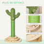 PawHut Arbre à Chat griffoir Forme de Cactus en sisal Naturel avec Pompon Suspendu et Plateforme de Jeu Boules - Ø 32 x 60 cm - 
