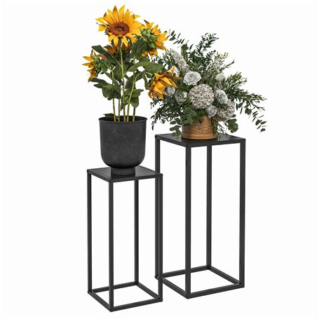 Outsunny Lot de 2 supports pot de fleurs supports pour plantes encastrables structure en acier 2 hauteurs différentes 58