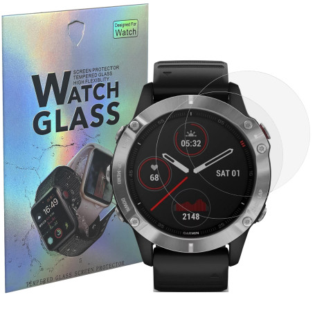 PHONILLICO Verre Trempé pour Garmin Fenix 6/6 Pro / 6 Pro Solar / 6 Pro Sapphire [Lot de 2] Film Protection Ecran Montre Anti Ra