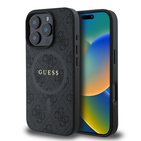 CG MOBILE Guess Magsafe Coque Rigide en polyuréthane 4G avec Logo Classique pour iPhone 16 Pro Max Noir