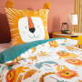 Parure de lit 140x200 cm Enfant - Housse de Couette 140x200 cm + 1 Taie d'oreiller 63x63 cm Motif imprimé Lion Jaune et Vert – S
