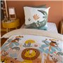 CÔTE DECO Parure de lit 140x200 cm Enfant - Housse de Couette 140x200 cm + 1 Taie d'oreiller 63x63 cm Motif imprimé Savane Vert,