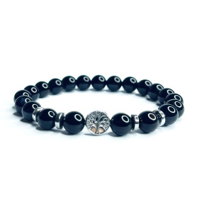 Felicidade Bracelet en obsidienne noire avec arbre de vie - Perles Semi-Précieuses de 8mm, Cordon Élastique Ajustable, Bijou Uni Felicidade Bracelet en obsidienne noire avec arbre de vie - Perles Semi-Précieuses de 8mm