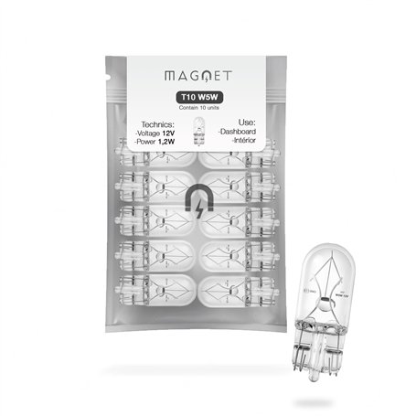 Magnet Pack 10 Ampoules W5W Halogène Wedge 12V 5W Culot T10 W2.1X9.5D Intérieur et Extérieur - Auto et Moto