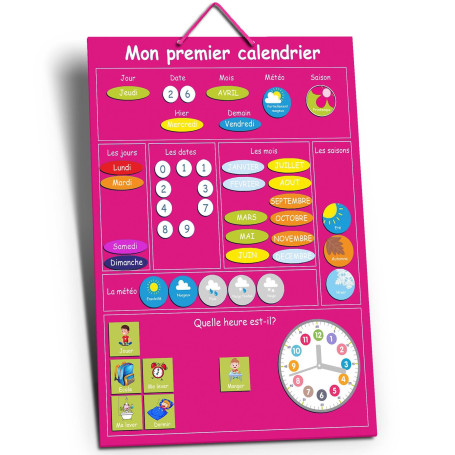O³ Mon Premier Calendrier- Calendrier Enfant Educatif- Calendrier Magnétique Enfant-en Francais (Rose)