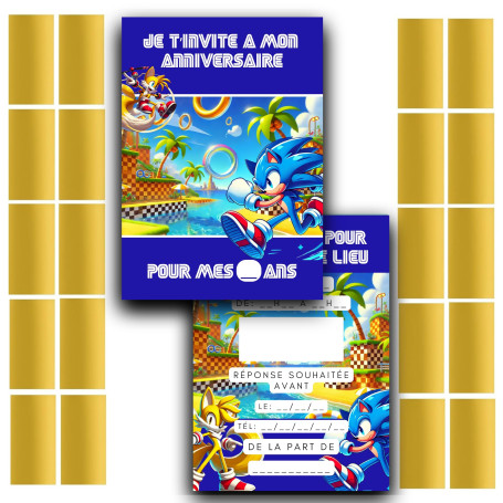 RXLITE NOUVEAUTE 2024 Kit créatif participatif premium de 20 Cartes d'invitation anniversaire à gratter thème Sonic Hérisson en