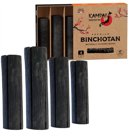 KAMPAI Charbon Actif Eau x4 | Filtre 2.5L à 3L / Baton | Binchotan Gros calibre | Purificateur Vegetal Bio - Recharge Carafe fil