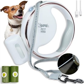 Nyssah, Laisse Chien Enrouleur avec Lumière et Distributeur Sacs à Crottes - Laisse rétractable pour Chiens Jusqu’à 25 kg | Long Nyssah
