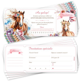 SoKawaï - 12 invitations anniversaire en Français | Thème Équitation - Cheval | Format ticket | Adresse détachable SoKawaï - 12 invitations anniversaire en Français | Thème Équitation - Cheval | Format ticket | Adresse détachable
