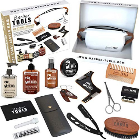 Kit/Set/Coffret d'entretien et de soin pour barbe avec Soin de barbier | Cosmetique Made in France ✮ BARBER TOOLS ✮