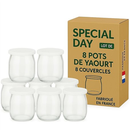 SPECIAL-DAY 8 pot de yaourt en verre avec couvercles hermetique | verrine en verre pour tout yaourtière |petit pots bebe longue