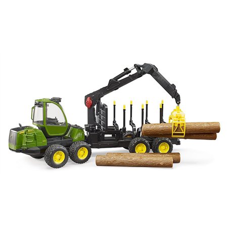 bruder 02133 - John Deere 1210E Tracteur de débardage avec 4 troncs d'arbres & grappin à bois - 1:16 Véhicule