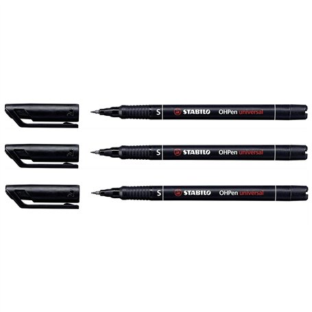 STABILO Lot de 3 Feutres pour Transparent OHPen Permanent Pointe superfine Noir